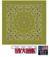 12-USA MADE Hav-A-Hank OLIVE Green PREMIUM PAISLEY BANDANA Scarf Scarve Head