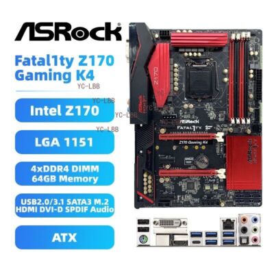 ASRock LGA1151 Motherboard Fatal1ty Z170 Gaming K4 Intel Z170 DDR4 for 6/7th CPU