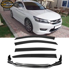 Fit 13-15 Honda Accord 4Dr PP Front Bumper Lip Spoiler + Window Visor 4Pcs Set