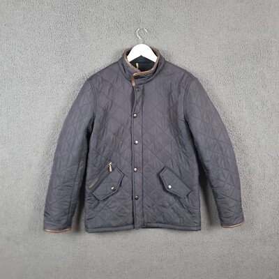 BARBOUR Jacket Mens S Small Navy Blue Powell Quilted Fleece Lined Coat  UK
