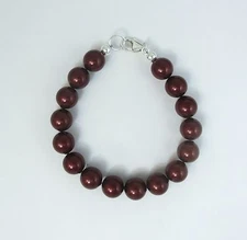Bordeaux Pearl Bracelet with Crystal elements.7,8,9 inch. (8mm to12mm)