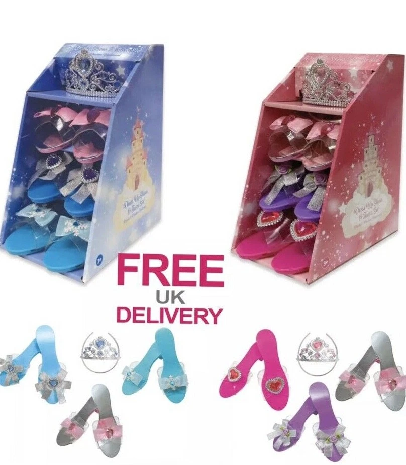 Princess Fancy Dress Up shoes 3 Tiara Kids Gift Set dress up W