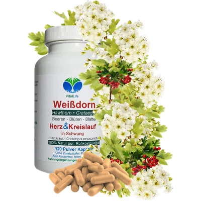 VITALLIFE Weißdorn 120 Pulver Kapseln Ohne Zusatzstoffe Natur Pur. 27100-120