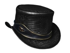 Sombrero de copa de cuero Steampunk negro, sombrero El Dorado con banda de ojos dorados sombrero de motociclista