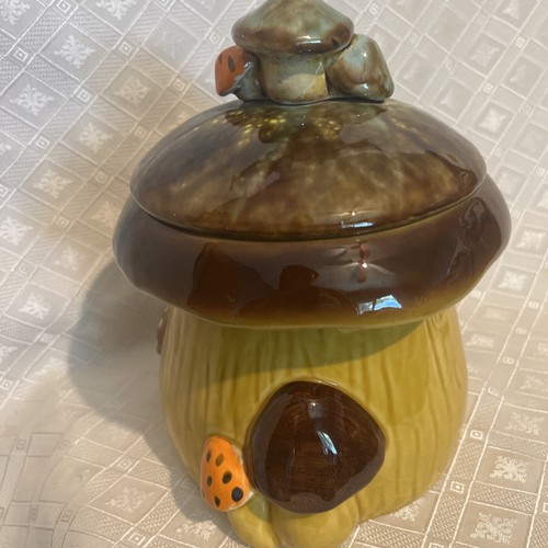 Vintage 1970s Napcoware Mushroom Cookie Jar Canister Fall Harvest Colors C-8944 - Picture 10 of 12