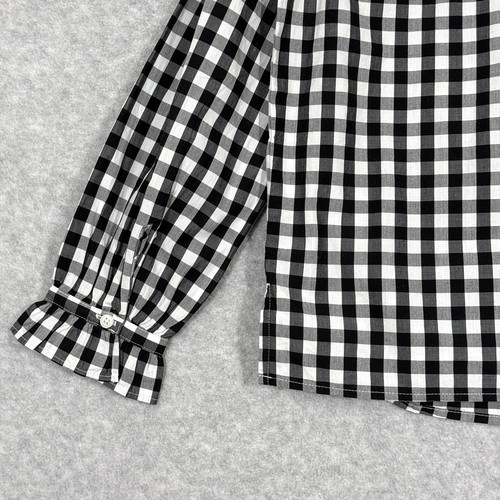 J Crew Top Womens 2 Cottage Cotton Poplin in Gingham Black White Ruffle Button - Picture 11 of 14