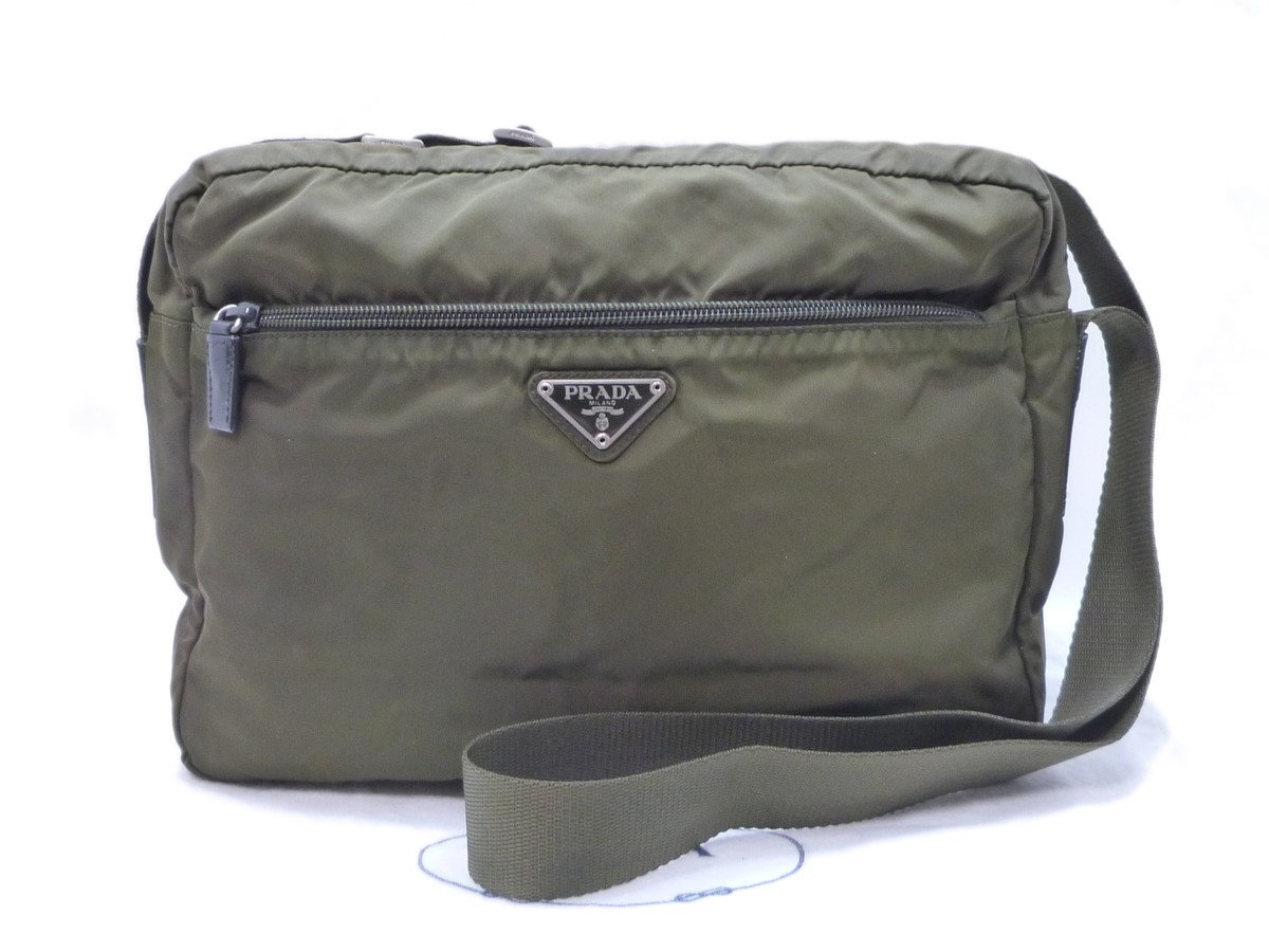 Authentic PRADA Tessuto Nylon Shoulder Bag Khaki Nylon