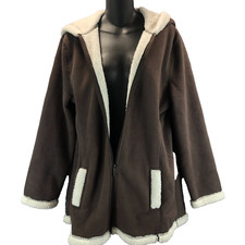 Totes Womens Plus Size M Roomy And Soft Brown Sherpa Lined Jacket Attached Hood