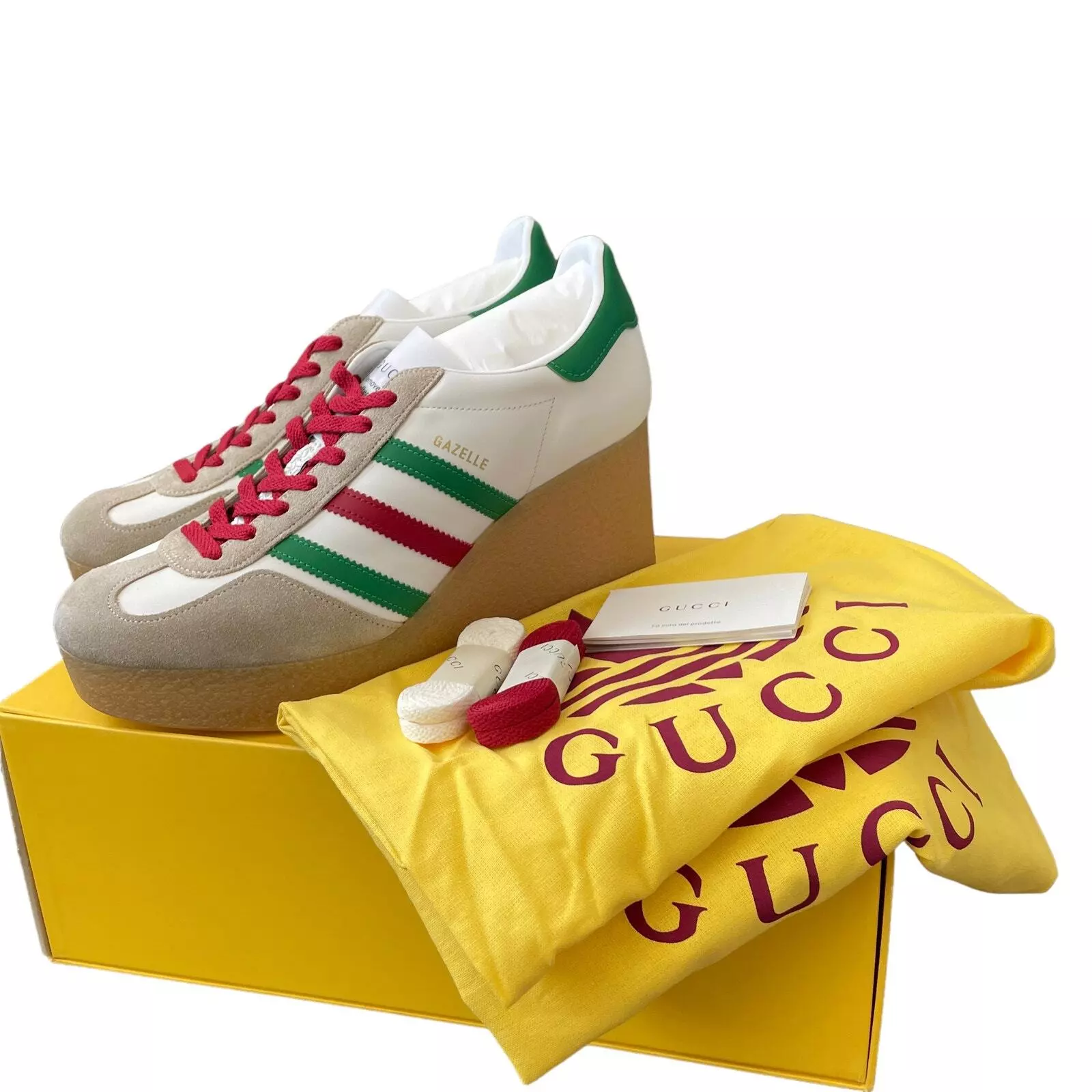 Baskets plates formes adidas x Gucci Wedge Gazelle en cuir blanc US 10,5 IT 40,5