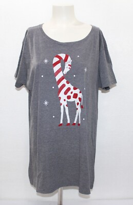 INSTANT MESSAGE S/S Graphic Tee, Size 2XL, Dark Gray, Candy Cane Giraffe, NEW!!