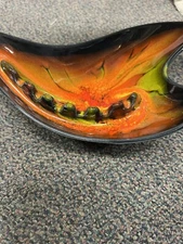 Vintage Drip Glaze Black Red Orange Green Ceramic Ashtray Cal Style 2917