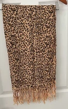 Unbranded Women’s Scarf/Wrap/Shawl Leopard Print Brown Fringed 63” X 24”