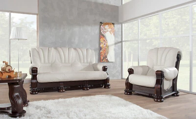 % CLASSIC SET 3+2+1 ECHTLEDER SESSEL 3-SITZER SOFA SCHLAFFUNKTION ANTIK RUSTIKAL