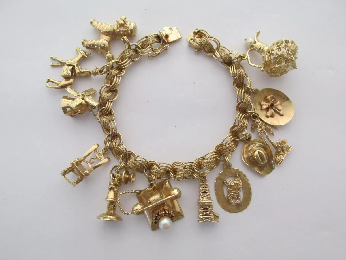 14ct Yellow Gold Charm Fancy Bracelet 12 Large Charms Valuation