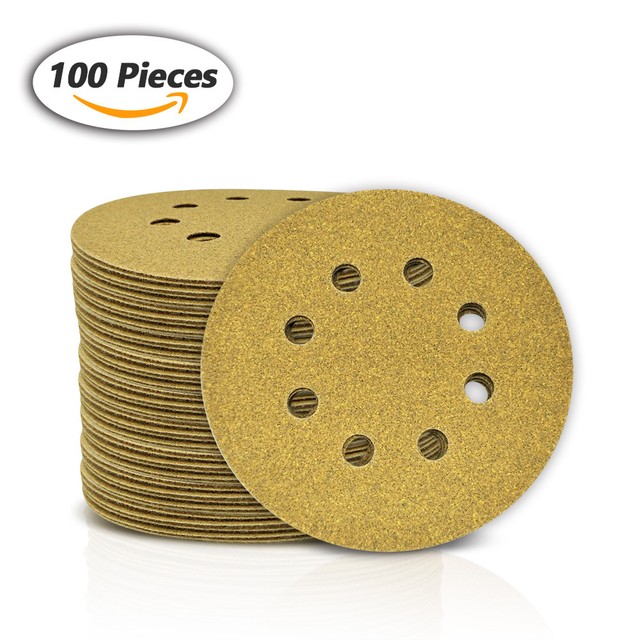 100 Pcs 5 in 8 Hole 100 Grit Sanding Discs Sheet Orbital Sander Round