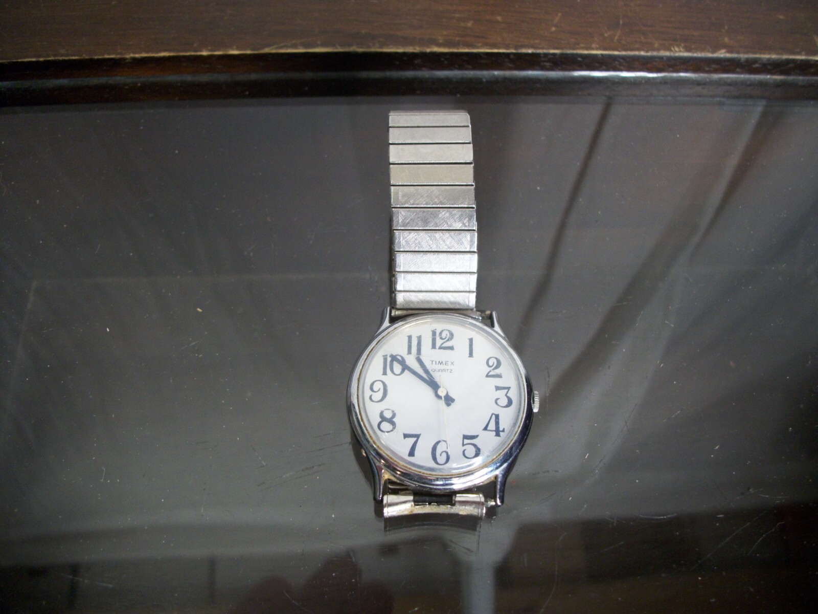 Timex Silver Stretch Band Quartz Watch with White Round Dial