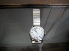 Timex Quartz Watch Silver Stretch Band White Round Dial