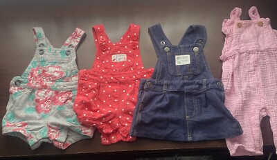 Lot Of 0-3 Month Baby Girl Overalls Floral Jean Skirt Pink
