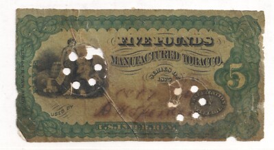 1 pound of tobacco U.S. TOBACCO TAXPAID Stamp Label TF118B revenue 1 Pound series 1875 dated  1877