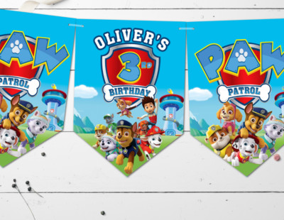 Personalisierte Paw Patrol Stil Party Wimpelkette/Banner & Band