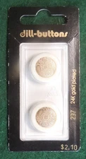 2 Dill-Buttons of America #237 24K Gold Plated 11/16" (18mm) Gold w/ White Rim