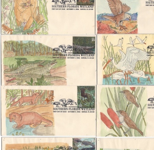 ZAYIX US 4099 SMB Cachets 10 colori a mano FDC Florida Wetlands birds 120622SM23 - Foto 1 di 22