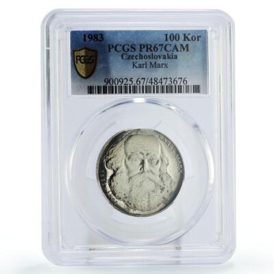 Czechoslovakia 100 korun Philosopher Karl Marx PR67 PCGS silver