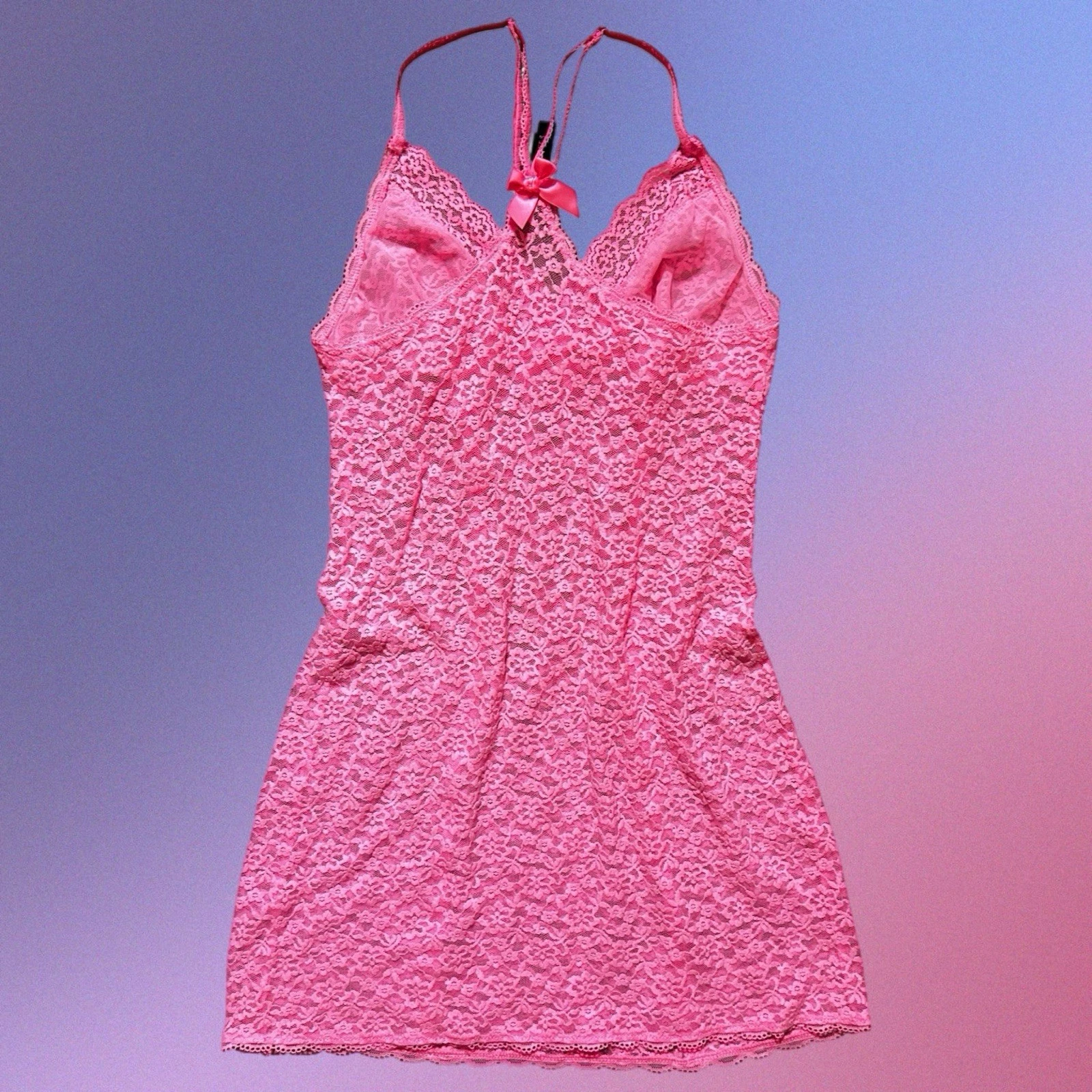 UNDERCOVER Victoria's Secret abito donna rosa pizzo slip camicia con fiocchi taglia large L Y2K