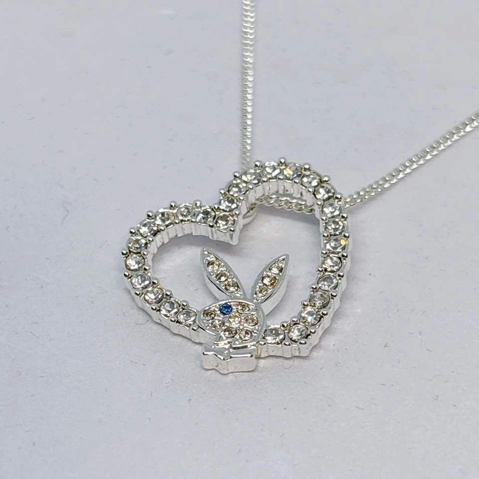 Collana Playboy 50° Anniversario Argento Strass Cuore 40 cm Nuova - Immagine 2 di 4