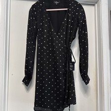 Show Me Your Mumu Wrap Dress Womens Medium Long Sleeve Black Gold Polka Dots S
