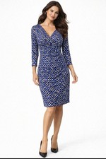 Ralph Lauren Dress 4 Blue Cream Brown 3/4 Long Sleeve Stretch Career Church