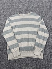 J Crew Sweater Men XL Heather Gray Striped Rugby Style Crewneck Pullover Preppy