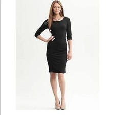Banana Republic Long-Sleeve Black Ponte Zip Midi Dress Size 4 Office Corpcore