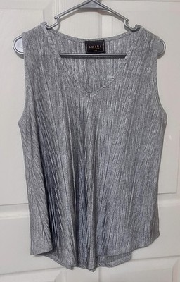 Womens Sleeveless L Metallic Silver Shimmer Textured Cami Evening Tank Top