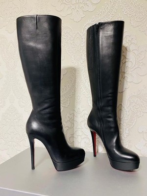 Christian Louboutin Bianca Black Leather Women Boots  High Heels Size 37,5