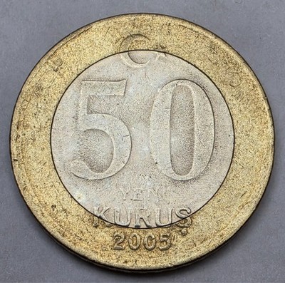 2005 Turkey 50 Fifty Yeni Kurus - Circulated Turkish Bi-Metallic World Coin - L2
