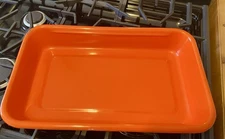 Vintage MCM Bright Orange Enamel Roasting Baking Pan 16"x10"