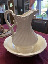 Vintage Wash Basin  And Bowl Cream Colored Hand Made