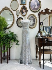 Title: Jenny Yoo Collection Blue Gray Floral Gown on Nude Base