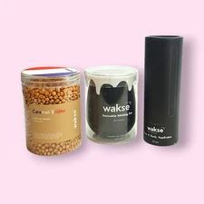 WAKSE 3 Pc Face & Body Hair Removal Kit - Hard Wax Beads & Melting Pot - CARAMEL