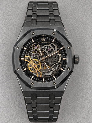 Crownline Men's Automatic Mechanical Skeleton Dial Octagon Stainless Watch Black