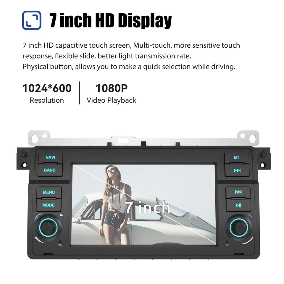 For BMW 3-series E46 M3 7" Car Stereo Radio Apple CarPlay GPS NAVI Android14 32G - Image 4 of 4
