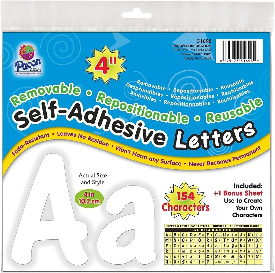 Letras mayúsculas y minúsculas autoadhesivas de 4", 154 unidades, blancas 51698 Foto 2 de 4