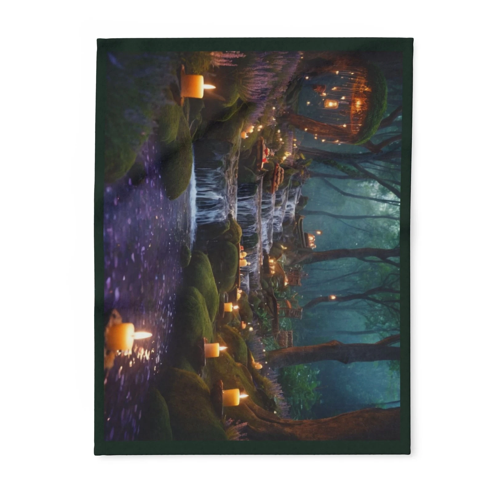 Enchanted Forest Waterfall Arctic Fleece Blanket | Candlelit Woodland Scene