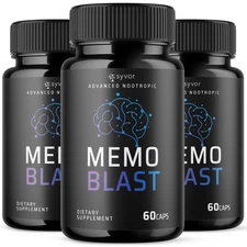 (3 Pack) Memo Blast Nootropic All Natural Formula Brain Supplement 180 Capsules