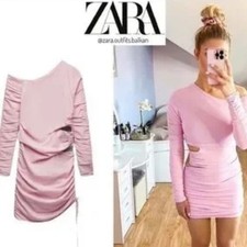 Zara Draped Knit dress Jersey pink Blogger Fav Curvy Peekhole ruch dress S M