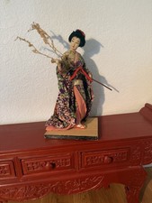Bambola geisha giapponese 16" metà secolo glicine fanciulla dipinta a mano vintage