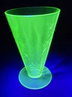 Vtg Federal Glass Uranium Madrid Green Pattern 5" Footed Tumbler ~See Photos~