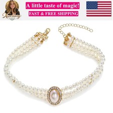 Pearl choker necklaces for women, 3 Row Faux Pearl Necklace Choker with Cryst...