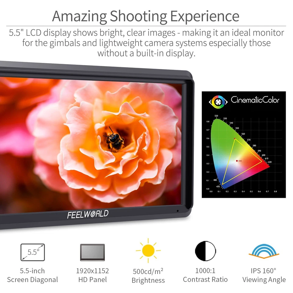 Монитор полевой камеры FEELWORLD S55V2 5,5 дюйма DSR маленький Full HD 1920x1152 IPS Vi - Изображение 3 из 4